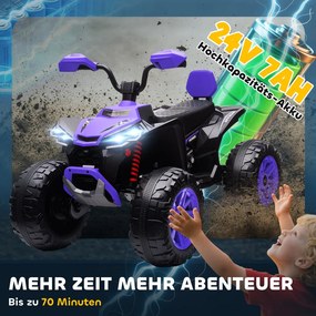 AIYAPLAY Elektromos gyermek quad, 24 V-os elektromos jármű 4 kerékkel, fényszórókkal, USB porttal, MP3, lila