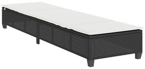 Fekete polyrattan napozóágy párnákkal 55x200x25,5 cm