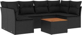 vidaXL 7 részes fekete polyrattan kerti ülőgarnitúra párnával