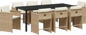 vidaXL Kert étkező szett 9 pcs Bézs polirattan