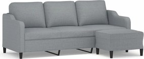 vidaXL 3 személyes világosszürke szövet kanapé lábtartóval 180 cm