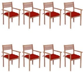 vidaXL 8 db rakásolható tömör tíkfa kerti szék párnákkal