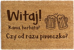 Lábtörlő Ajtó Alá 40 x 60cm "Kávé, Tea? Vagy azonnal sör?"Kókusz