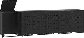vidaXL fekete acél kerekes tároló 6 szemeteskukához 414 x 79 x 117 cm
