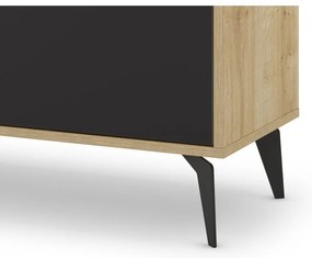 Fekete-natúr színű alacsony komód tölgyfa dekorral 140x79 cm Nola – Marckeric