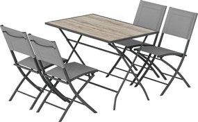 Outsunny 5 részes összecsukható kerti étkezőgarnitúra – szürke faerezetű asztal és 4 légáteresztő hálós szék, helytakarékos, időjárásálló | Aosom