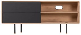 Fekete-natúr színű tölgyfa TV-állvány 150x64 cm Fina – Gazzda