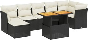 vidaXL 8 részes fekete polyrattan kerti ülőgarnitúra párnákkal