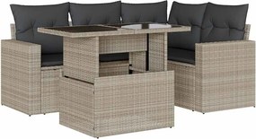 vidaXL 5 részes világosszürke polyrattan kerti ülőgarnitúra párnákkal