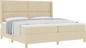 vidaXL Boxrugós ágy matracmal fejtámlával Krém 200 x 200 cm szövet