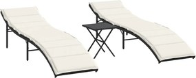 vidaXL 2 db fekete polyrattan napozóágy asztallal