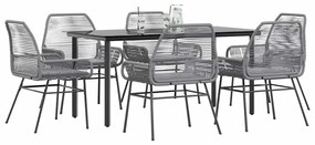 vidaXL 7 részes szürke polyrattan üveg kerti étkezőgarnitúra párnával