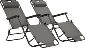 vidaXL 2 db szürke összecsukható acél napozóágy lábtartóval