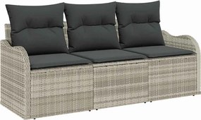 vidaXL Kerti Kanapé Szett párnával 3 pcs Világosszürke Poli rattan
