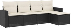 vidaXL 5 részes fekete polyrattan kerti kanapészett párnákkal