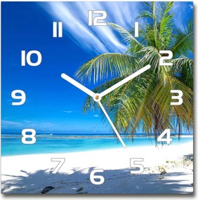 Üveg falióra szögletes Trópusi tengerpart 30x30 cm