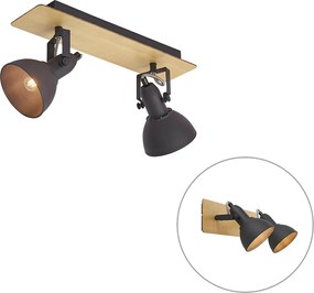 Fekete mennyezeti spotlámpa fával, 2 lámpás, forgatható és dönthető - Jakub