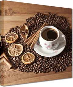 Vászonkép 20x20 Csésze és kávébab