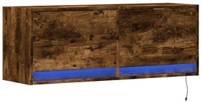füstös tölgy színű fali TV-szekrény LED-ekkel 100x31x35 cm