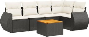 vidaXL 6 részes fekete polyrattan kerti ülőgarnitúra párnákkal