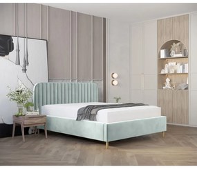 Mentazöld kárpitozott ágyneműtartós franciaágy ágyráccsal 180x200 cm Noto – Maison de Rêve