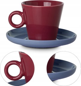 Kávéscsésze eszpresszó cappuccino 200ml piros, kék csészealjjal