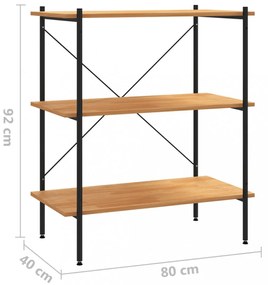 fekete és tölgyfa 3 szintes polcrendszer 80x40x92 cm