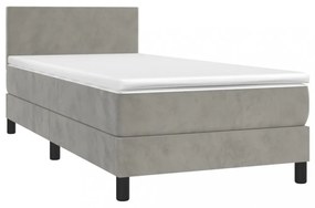 világosszürke bársony rugós és LED-es ágy matraccal 80 x 200 cm