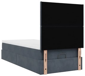 Ottomán ágykeret matracokkal sötét szürke 90x200cm bársony