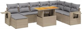 vidaXL 9 részes bézs polyrattan kerti ülőgarnitúra párnákkal
