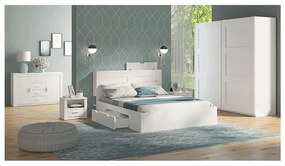 Hálószoba szett (ágy/2db éjjeliszekrény/szekrény), fehér, RAMIAK