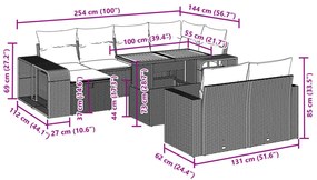 11 részes fekete polyrattan kerti ülőgarnitúra párnákkal