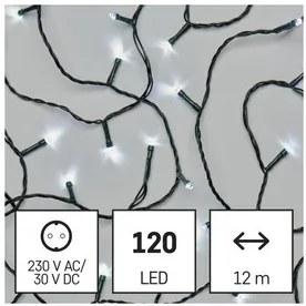 LED karácsonyi fényfüzér, 12 m, kültéri és beltéri, hideg fehér, időzítő