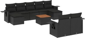 vidaXL 10 részes fekete polyrattan kerti ülőgarnitúra párnákkal