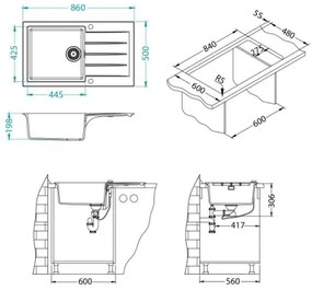 ALVEUS 1132027 - Mosogató CADIT 86x50 cm gránit/fehér