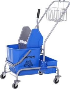 HOMCOM Takarítókocsi Mop Szorítóval, 25 Literes Vödör Mop Szorítóval, Függesztő a Mophoz, Háztartási Kocsi 4 Kerekével Kék | Aosom