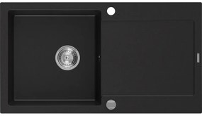 Mexen Leo 1-medencés gránit mosogató edényszárítóval 900 x 500 mm, Fekete - 6501901010-77