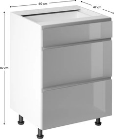 Alsószekrény, fehér/szürke extra magasfényű HG, AURORA D60S3