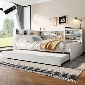 Összecsukható kanapé 140x200cm Gyerekágy kihúzható ágy tárolórekesz fehér