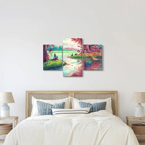 Kép - akvarell, Öböl egy hegyi faluban (90x60 cm)