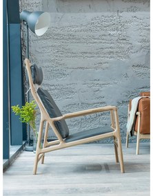 Dedo fotel tömör tölgyfa konstrukcióval, szürke bivalybőr ülőpárnával - Gazzda