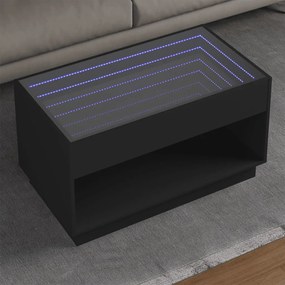 Fekete végtelen hatású LED-es dohányzóasztal 90 x 50 x 50 cm