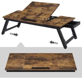 Laptop asztal, állítható reggeliző tálca, 71 x 35 x 23 cm, rusztikus barna