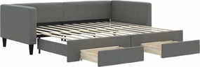 vidaXL sötétszürke kihúzható szövet heverő fiókokkal 90 x 200 cm