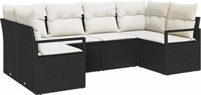vidaXL Kerti Kanapé Szett párnával 6 pcs Fekete és Fehér polirattan