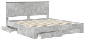 vidaXL Ágykeret fejtámlával fiókkal Beton Szürke 200 x 200 cm Faanyag