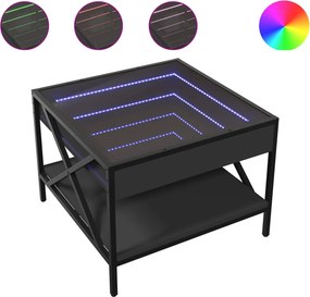 vidaXL fekete végtelen hatású LED-es dohányzóasztal 50 x 50 x 38 cm