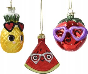 Üveg karácsonyfadísz Bájos Gyümölcsök szemüveggel karácsonyfára 9cm