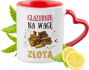 Piros bögre szív alakú füllel ajándékba