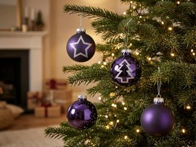 12 db-os karácsonyi dísz szett PURPLE JOY üveg 7,5 cm, lila